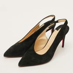 Pre Owned Christian Louboutin Rivafish Size 38.5 Black Suede  Slingback Pumps