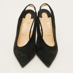 Pre Owned Christian Louboutin Rivafish Size 38.5 Black Suede  Slingback Pumps