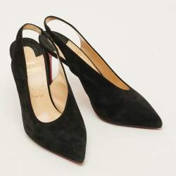 Pre Owned Christian Louboutin Rivafish Size 38.5 Black Suede  Slingback Pumps