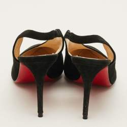 Pre Owned Christian Louboutin Rivafish Size 38.5 Black Suede  Slingback Pumps