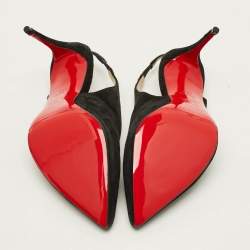 Pre Owned Christian Louboutin Rivafish Size 38.5 Black Suede  Slingback Pumps