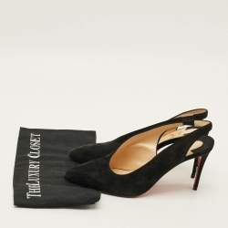 Pre Owned Christian Louboutin Rivafish Size 38.5 Black Suede  Slingback Pumps