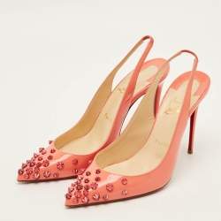 Pre Owned Christian Louboutin Drama Size 38.5 Brush Pink Patent Leather Slingback Pumps