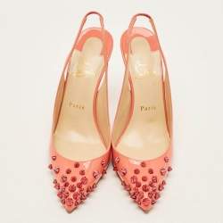 Pre Owned Christian Louboutin Drama Size 38.5 Brush Pink Patent Leather Slingback Pumps