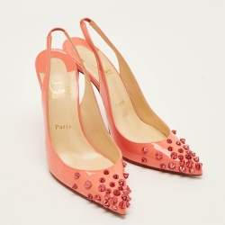 Pre Owned Christian Louboutin Drama Size 38.5 Brush Pink Patent Leather Slingback Pumps
