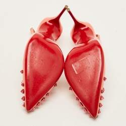 Pre Owned Christian Louboutin Drama Size 38.5 Brush Pink Patent Leather Slingback Pumps