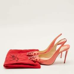 Pre Owned Christian Louboutin Drama Size 38.5 Brush Pink Patent Leather Slingback Pumps