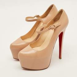 Pre Owned Christian Louboutin Lady Daf Size 37 Beige Leather Platform Mary Jane Pumps