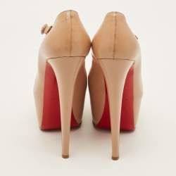 Pre Owned Christian Louboutin Lady Daf Size 37 Beige Leather Platform Mary Jane Pumps