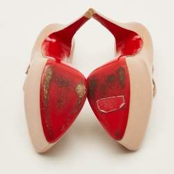 Pre Owned Christian Louboutin Lady Daf Size 37 Beige Leather Platform Mary Jane Pumps