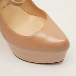 Pre Owned Christian Louboutin Lady Daf Size 37 Beige Leather Platform Mary Jane Pumps