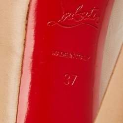Pre Owned Christian Louboutin Lady Daf Size 37 Beige Leather Platform Mary Jane Pumps