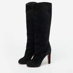 Pre Owned Christian Louboutin Size 39 Black Suede Knee Length Boots