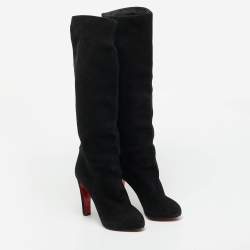 Pre Owned Christian Louboutin Size 39 Black Suede Knee Length Boots