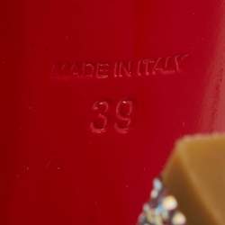 Pre Owned Christian Louboutin Size 39 Silver Leather Crystal Embellished Block Heel Ankle Strap Sandals