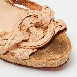 Pre Owned صندل كريستيان لوبوتان ماريلو مقاس 39 جلد مضفر بلون بيج مع حزام للكاحل وكعب مكسو بالفلين