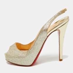 مملوكة مسبقًا صندل كريستيان لوبوتان فتحة كعب مقدمة مفتوحة  N°Prive جلد غليتر فضي مقاس 38.5