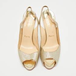 مملوكة مسبقًا صندل كريستيان لوبوتان فتحة كعب مقدمة مفتوحة  N°Prive جلد غليتر فضي مقاس 38.5