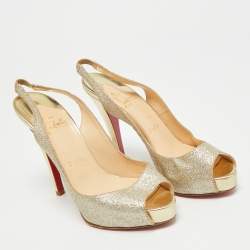 مملوكة مسبقًا صندل كريستيان لوبوتان فتحة كعب مقدمة مفتوحة  N°Prive جلد غليتر فضي مقاس 38.5