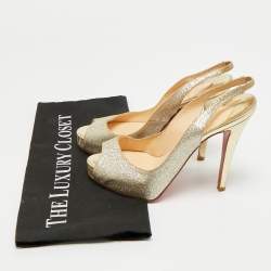 مملوكة مسبقًا صندل كريستيان لوبوتان فتحة كعب مقدمة مفتوحة  N°Prive جلد غليتر فضي مقاس 38.5