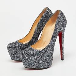 Pre Owned Christian Louboutin Daffodile Size 36 Silver Glitter Platform Pumps