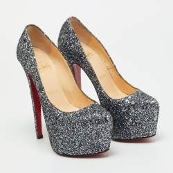 Pre Owned Christian Louboutin Daffodile Size 36 Silver Glitter Platform Pumps
