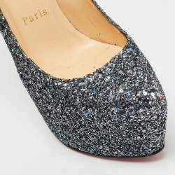 Pre Owned Christian Louboutin Daffodile Size 36 Silver Glitter Platform Pumps