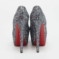 Pre Owned Christian Louboutin Daffodile Size 36 Silver Glitter Platform Pumps