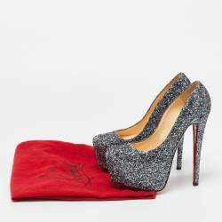 Pre Owned Christian Louboutin Daffodile Size 36 Silver Glitter Platform Pumps