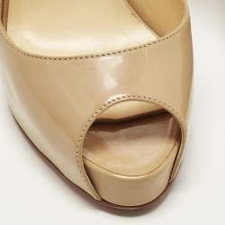 Pre Owned حذاء كعب عالي كريستيان لوبوتان نوبوك جلد بيج حزام خلفي منصة مفتوحة مقاس 36