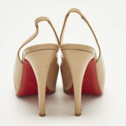 Pre Owned حذاء كعب عالي كريستيان لوبوتان نوبوك جلد بيج حزام خلفي منصة مفتوحة مقاس 36