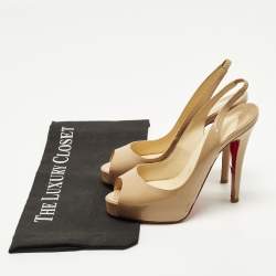 Pre Owned حذاء كعب عالي كريستيان لوبوتان نوبوك جلد بيج حزام خلفي منصة مفتوحة مقاس 36