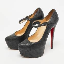 Pre Owned Christian Louboutin Lady Daf Size 37 Black Python Leather Platform Pumps