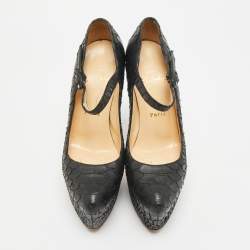 Pre Owned Christian Louboutin Lady Daf Size 37 Black Python Leather Platform Pumps