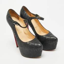 Pre Owned Christian Louboutin Lady Daf Size 37 Black Python Leather Platform Pumps