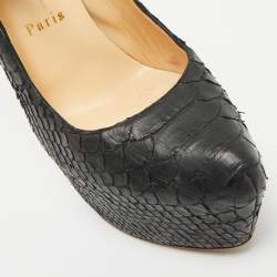 Pre Owned Christian Louboutin Lady Daf Size 37 Black Python Leather Platform Pumps