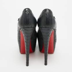 Pre Owned Christian Louboutin Lady Daf Size 37 Black Python Leather Platform Pumps