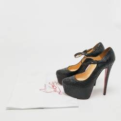 Pre Owned Christian Louboutin Lady Daf Size 37 Black Python Leather Platform Pumps