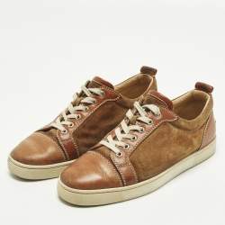 Pre Owned Christian Louboutin Louis Junior Size 42 Brown Leather Suede Low Top Sneakers