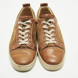 Pre Owned Christian Louboutin Louis Junior Size 42 Brown Leather Suede Low Top Sneakers