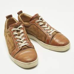 Pre Owned Christian Louboutin Louis Junior Size 42 Brown Leather Suede Low Top Sneakers