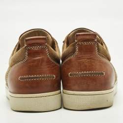 Pre Owned Christian Louboutin Louis Junior Size 42 Brown Leather Suede Low Top Sneakers