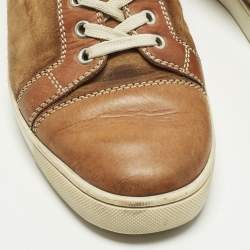 Pre Owned Christian Louboutin Louis Junior Size 42 Brown Leather Suede Low Top Sneakers