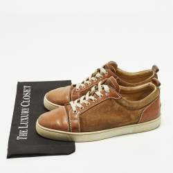 Pre Owned Christian Louboutin Louis Junior Size 42 Brown Leather Suede Low Top Sneakers