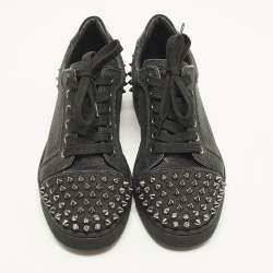 Pre Owned Christian Louboutin Louis Junior Spikes Size 36.5 Black Glitter Lace Up Sneakers