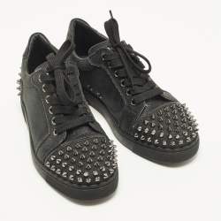Pre Owned Christian Louboutin Louis Junior Spikes Size 36.5 Black Glitter Lace Up Sneakers