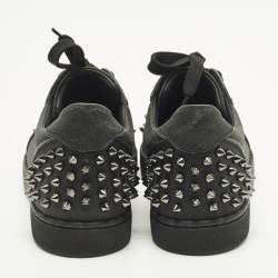 Pre Owned Christian Louboutin Louis Junior Spikes Size 36.5 Black Glitter Lace Up Sneakers