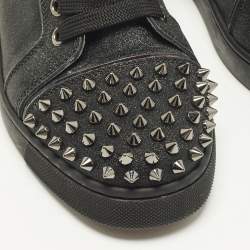 Pre Owned Christian Louboutin Louis Junior Spikes Size 36.5 Black Glitter Lace Up Sneakers