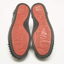 Pre Owned Christian Louboutin Louis Junior Spikes Size 36.5 Black Glitter Lace Up Sneakers