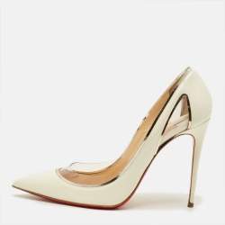 Pre Owned Christian Louboutin Cosmo Size 38.5 White Patent Leather and PVC Pumps